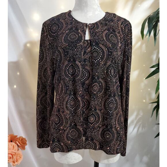 Xscape by Joanna Chen VTG Y2K Boho Sparkle Stretch Jacket Tank Set Womens Size L - Picture 1 of 9